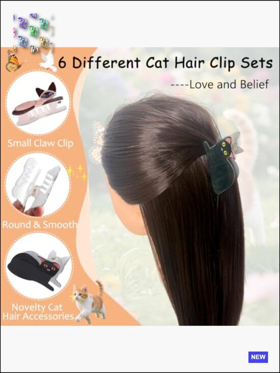 6-Piece Cat Hair Claw Clips Set Cute Animal Barrettes for Women main image 5